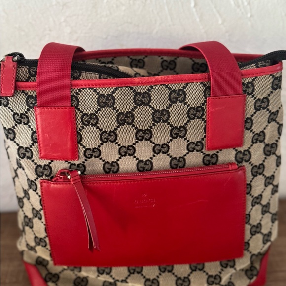 Gucci navy and red canvas and leather tote EUC - Picture 4 of 8